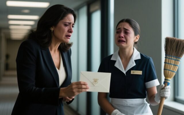 Camila, barrendera, recibe una invitación de boda de su hermana Valentina frente a compañeros de oficina